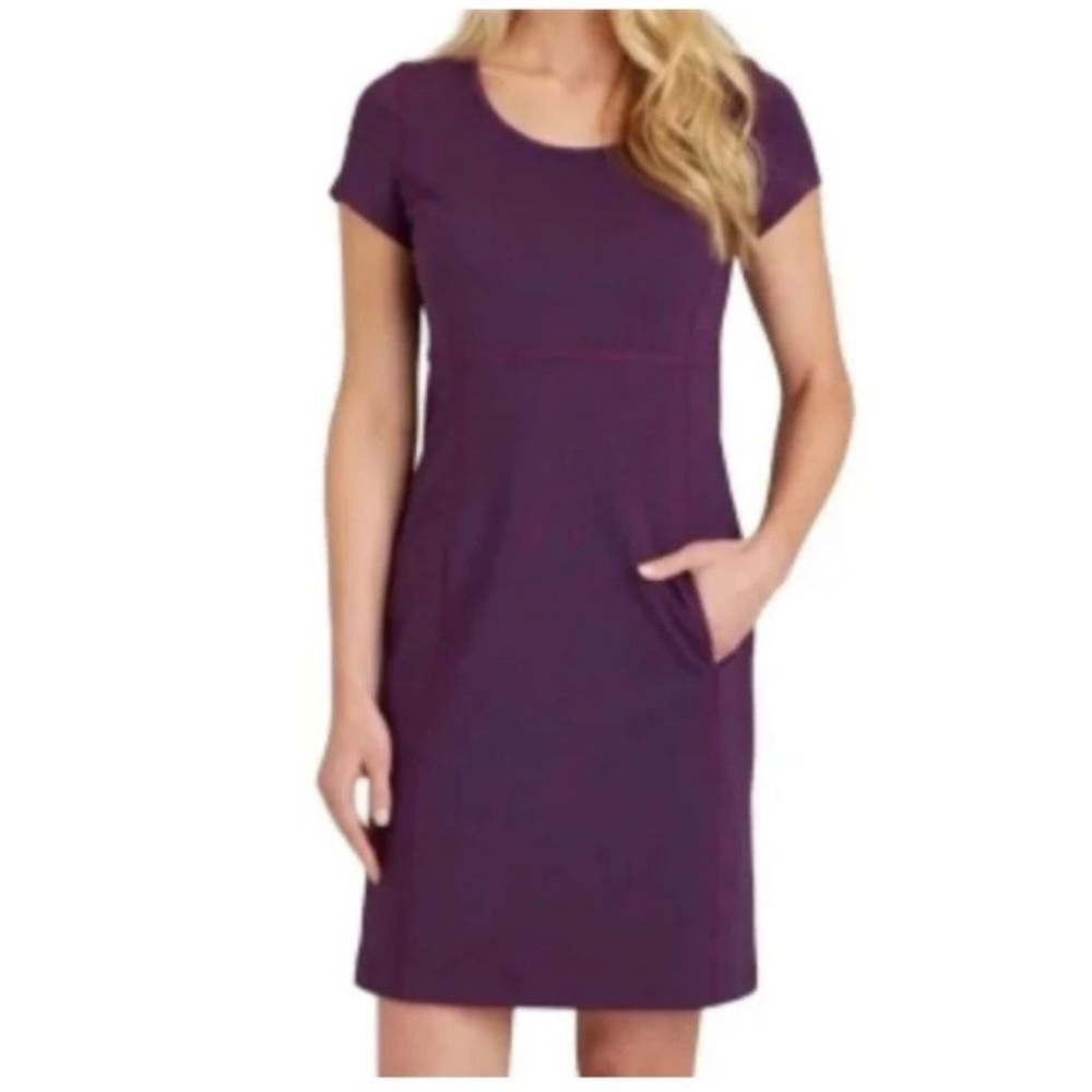 Duluth Trading NoGA Classic Short Sleeve Dress Plum Purple Stretch Travel Small